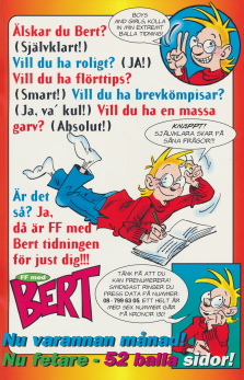 Reklam för serietidningen med figuren Bert i huvudrollen