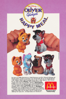 Reklam för målet Happy Meal från McDonald's med figurer från filmen Oliver & Gänget
