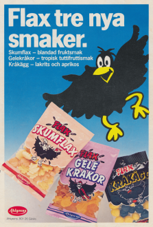 Reklam för Flax, gelégodis från Ahlgrens