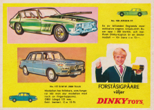 Reklam för två nya modeller från Dinky Toys - en Jensen FF och en BMW