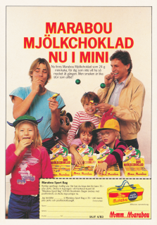 Reklam för Marabou Mjölkchoklad, med en ung Frida Hallgren på bilden