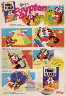 Serieannons med Tony Tiger som klättrar upp på en pyramid i Egypten och gör reklam för Frost Flakes