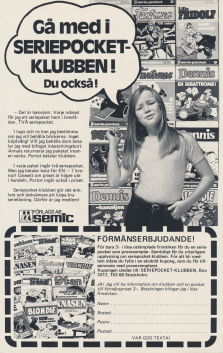 Internreklam för Seriepocketklubben som skickar hem två seriepocket i månaden till dig.