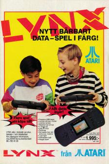Annons för Ataris spelkonsoll Lynx, med två pojkar som sitter och spelar mot varandra