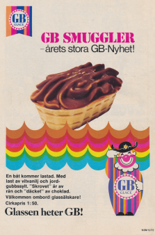 Reklam för den nya glassen GB Smuggler, mer känd som en glassbåt