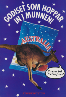 En bild på godispåsen Australia från Nordchoklad samt en känguru