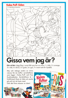 Reklam för Kalaspuffar och Fraskuddar där Kalle hjälper till med försäljningen