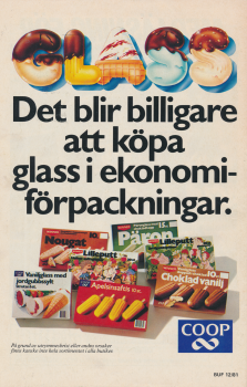 Annons för glass från Coop som man kan köpa i ekonomiförpackningar