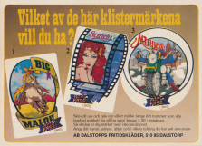 Reklam för jeansmärket Mac Free från Dalstorps Fritidskläder där man kan skicka in 1:30 i frimärke och få klistermärken skickade hem till sig