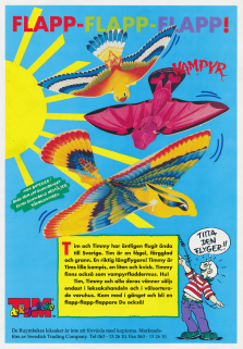 Reklam för gummibandsdrivna leksaksfåglar från Swedish Trading Company