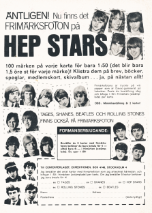 Reklam för frimärksfoton på bland andra Hep stars
