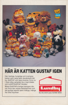 Reklam för mjukisdjur i form av katten Gustaf