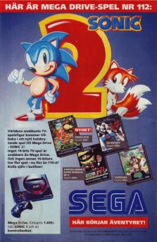 Reklam för konsollspelet Sonic 2, från Sega
