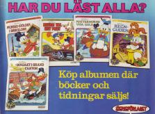 Reklam för seriealbumen "Ur Farbror Joakims skattkammare" från Walt Disney