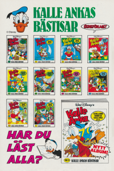 Reklam för seriealbumen Kalle Ankas Bästisar från Serieförlaget