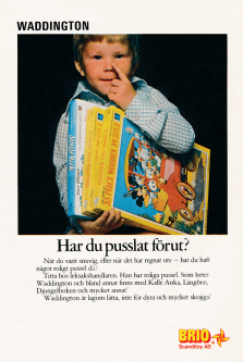 Reklam för BRIO Scanditoy och deras produkter från pusseltillverkaren Waddington