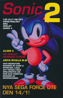 Reklam för speltidningen Sega Force med extra stor reklam för spelet Sonic 2
