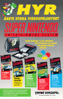 Reklam för nya spelkonsollen Super Nintendo, 16-bitars videospel