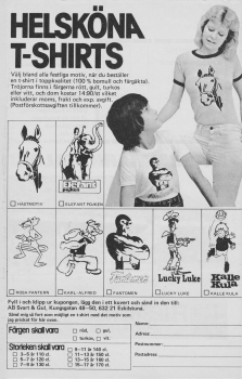 Reklam från AB Svart & Gul där man kan beställa t-shirts med olika motiv