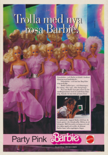 Annons för Barbie och hennes nya klänning, samt reklam för att man kan bege sig till leksaksaffären och få en hologrambild med Barbie