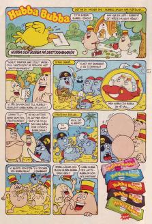 Reklam för Hubba Bubba tuggummi med en annons i serieform
