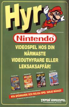 Annons som informerar att man kan hyra videospel hos närmaste videouthyrare eller leksaksaffär