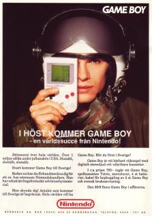 Annons för Nintendos nya bärbara videospel med utbytbara kassetter som släpps i affärer 28 september: GameBoy
