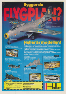 Reklam för modellbyggsatser från Heller med modeller som de svenska planen J29 Tunnan och J35 Draken
