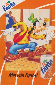 Reklam för drycken Fanta med Långberg i fokus