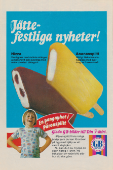 Reklam för två glassnyheter från GB Glass: Nizza och ananassplitt