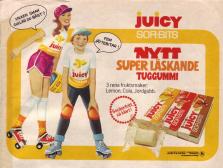 Annons för Sor-Bits med två ungdomar på rullskridskor som gör reklam för tuggummit