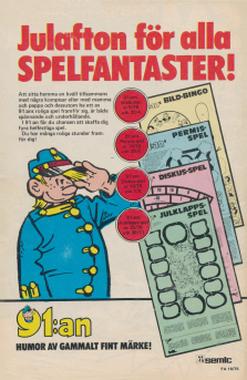 Reklam för spel som medföljer serietidningen 91:an