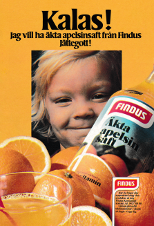 Reklam för apelsinsaft från Findus