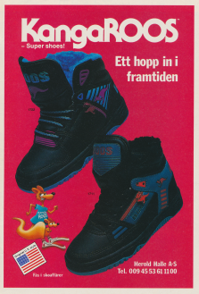 Reklam för två modeller av skor, av märket Kangaroos