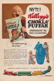 Reklam för frukostflingan Chokla' puffar från Kellogg's