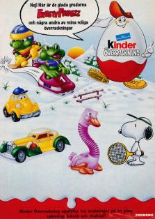 Reklam för Kinder-ägg de lyfter fram den nya leksaksserien Frosty Frogzz