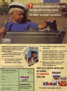 Reklam för Kitekat-klubben där man kan bli medlem och få medlemsblad, medlemskort och en bok