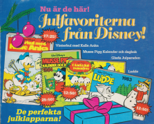 Annons för olika Walt Disneytidningar som produceras vid jultid