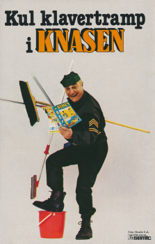 Reklam för serietidningen Knasen med Sten Ardenstam iklädd militärkläder