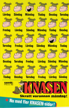 Reklam från serietidningen Knasen som kommer ut varannan måndag