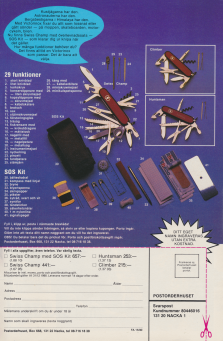 Reklam för möjligheten att köpa knivar på postorder från Postorderhuset i Nacka