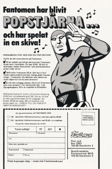 Annons för prenumeration på Fantomen som ger dig en skiva med låten Kom hit Fantomen i present