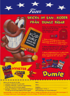 Annons för godiset Dumle i alla möjliga olika former