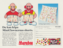 Reklam för godiset Nonstop där man även erbjuds möjligheten att köpa shorts med prickar på, som Nonstop