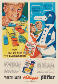 Dubbelreklam för Frost flingor och Honugspuffar från Kellogg's