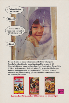 Reklam för köpfilm från Egmont film där Tjorven från Saltkråkan frågar om de inte kan se en film i stället för att kasta boll