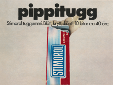 Annons för Stimorol tuggummit. Bilden visar en öppnad förpackning med tuggummi.