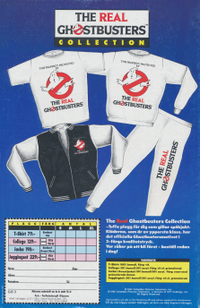 Annons för kläder med The Real Ghostbusters-logotyper på