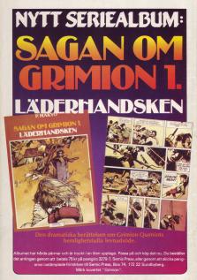 Annons för seriealbumet Sagan om Grimion: Läderhandsken