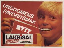 Annons som visar upp att godiset lakrisal nu även finns som tuggummi